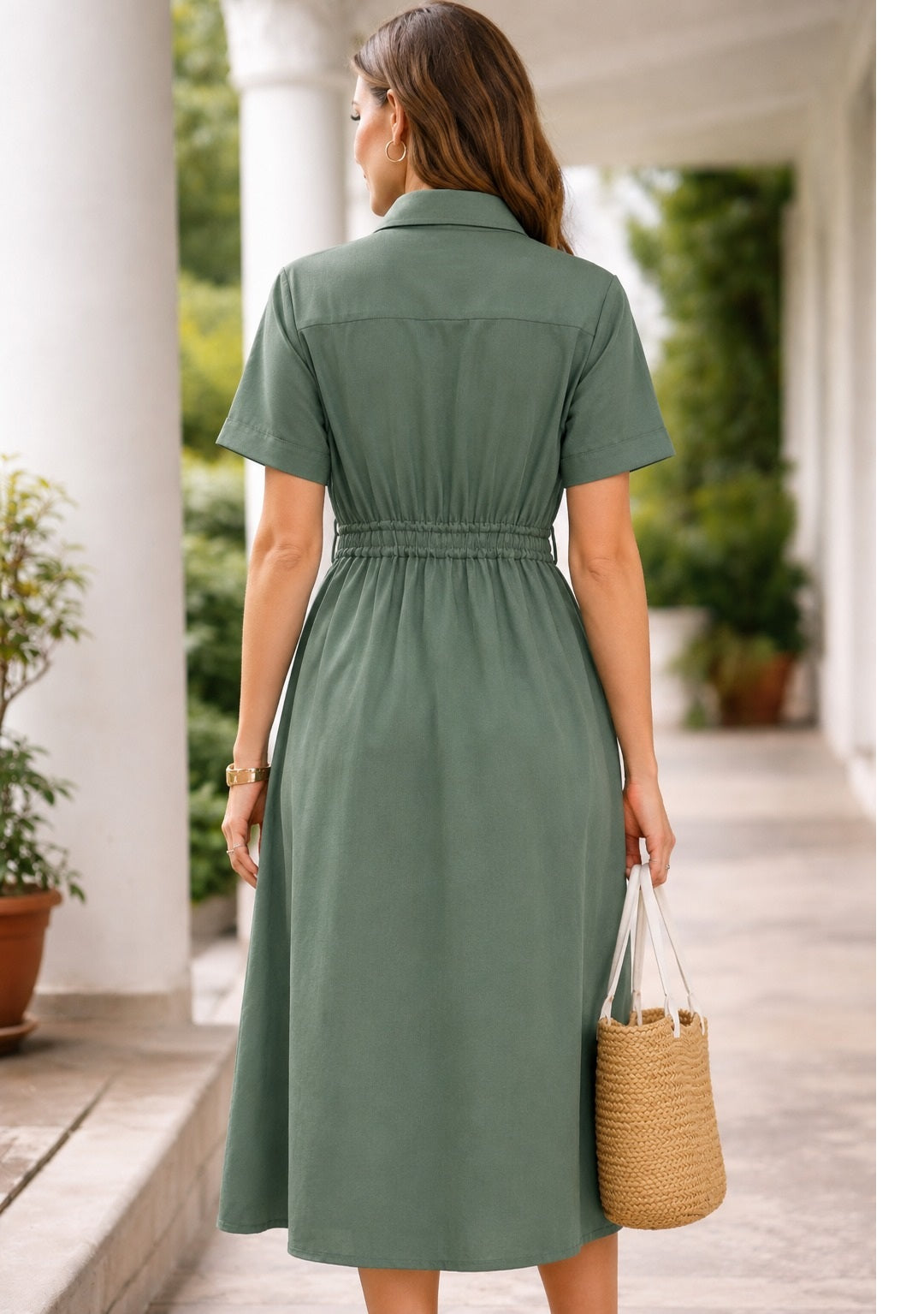 Olive Haze Cotton Shirt Dress
