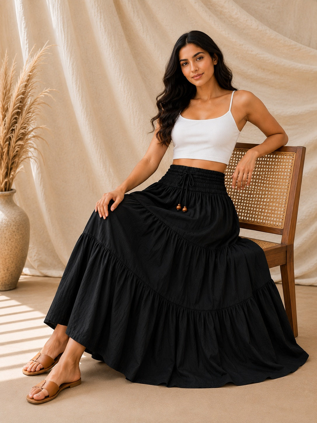 Black Tiers Long Skirt