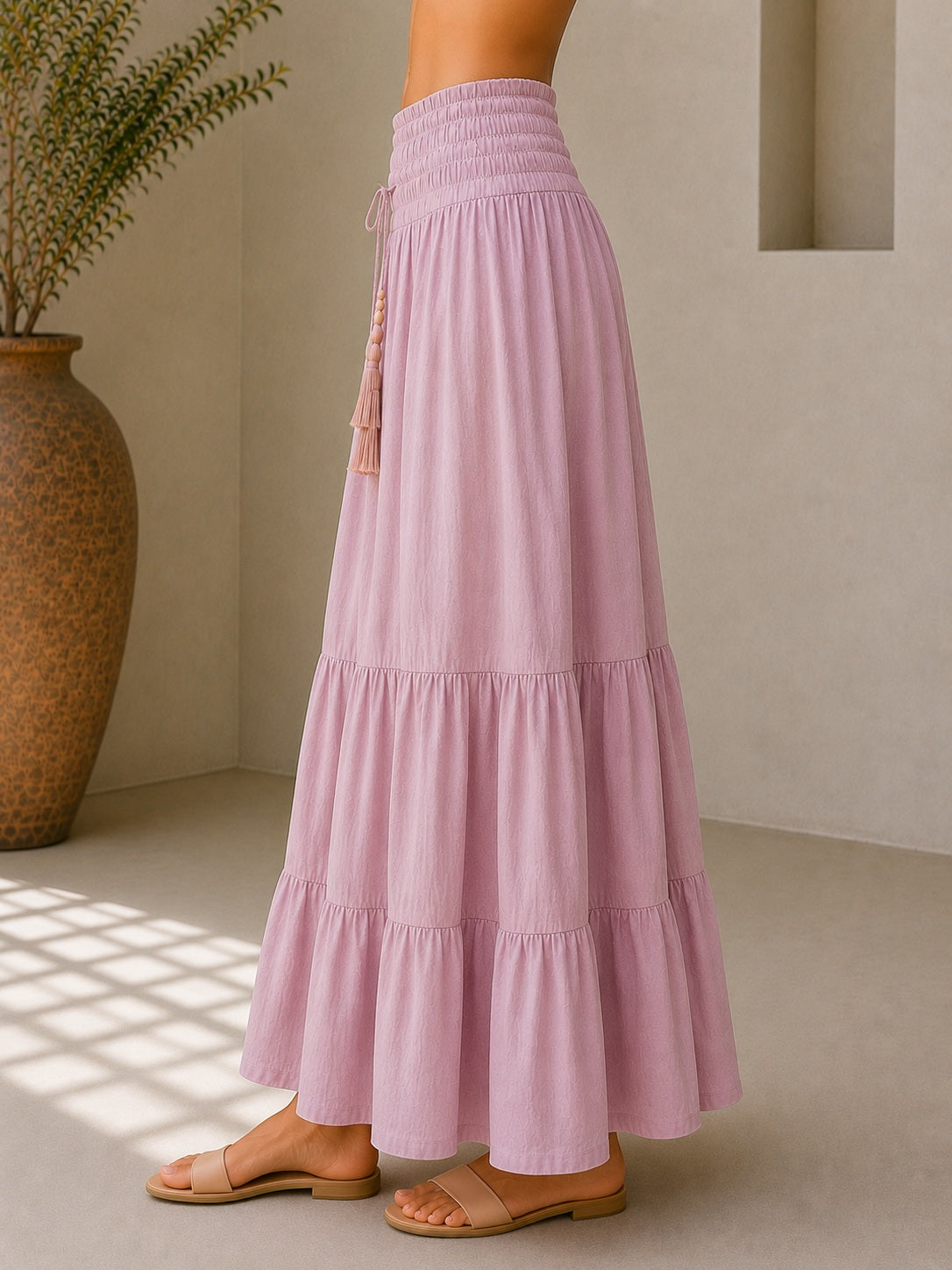 Pink Tiers Long Skirt