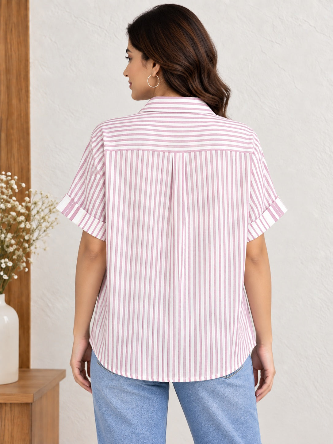 Pink Striped Short Sleeve Shirt