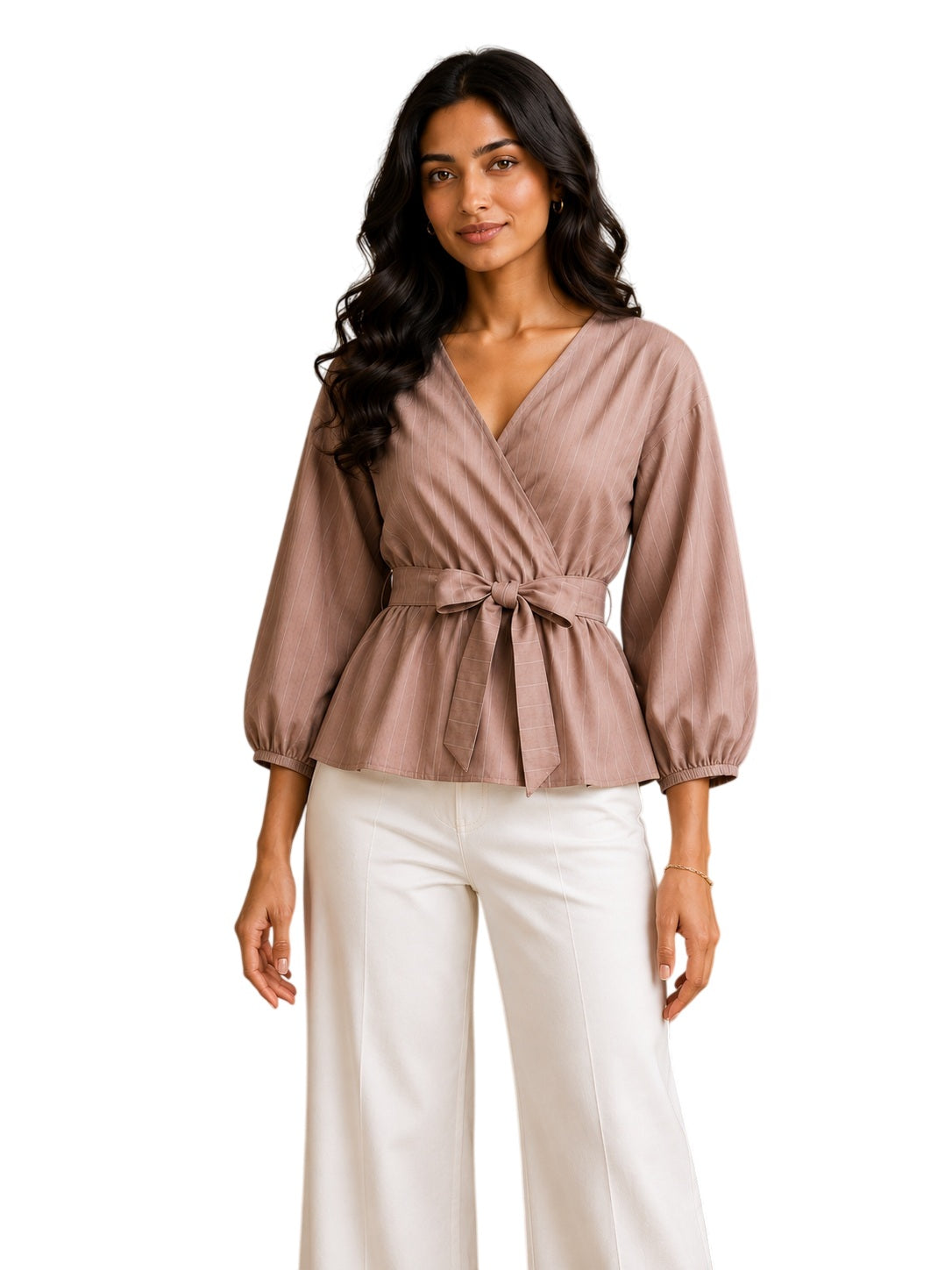Beige Printed Wrap Top
