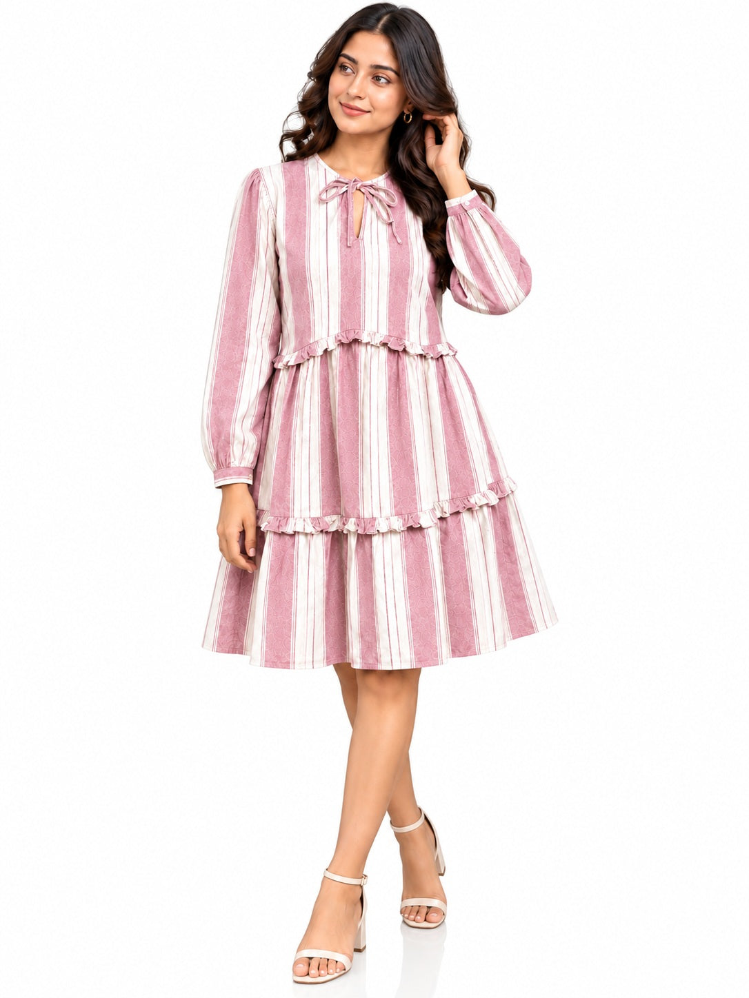 Pink Striped Frill Dress