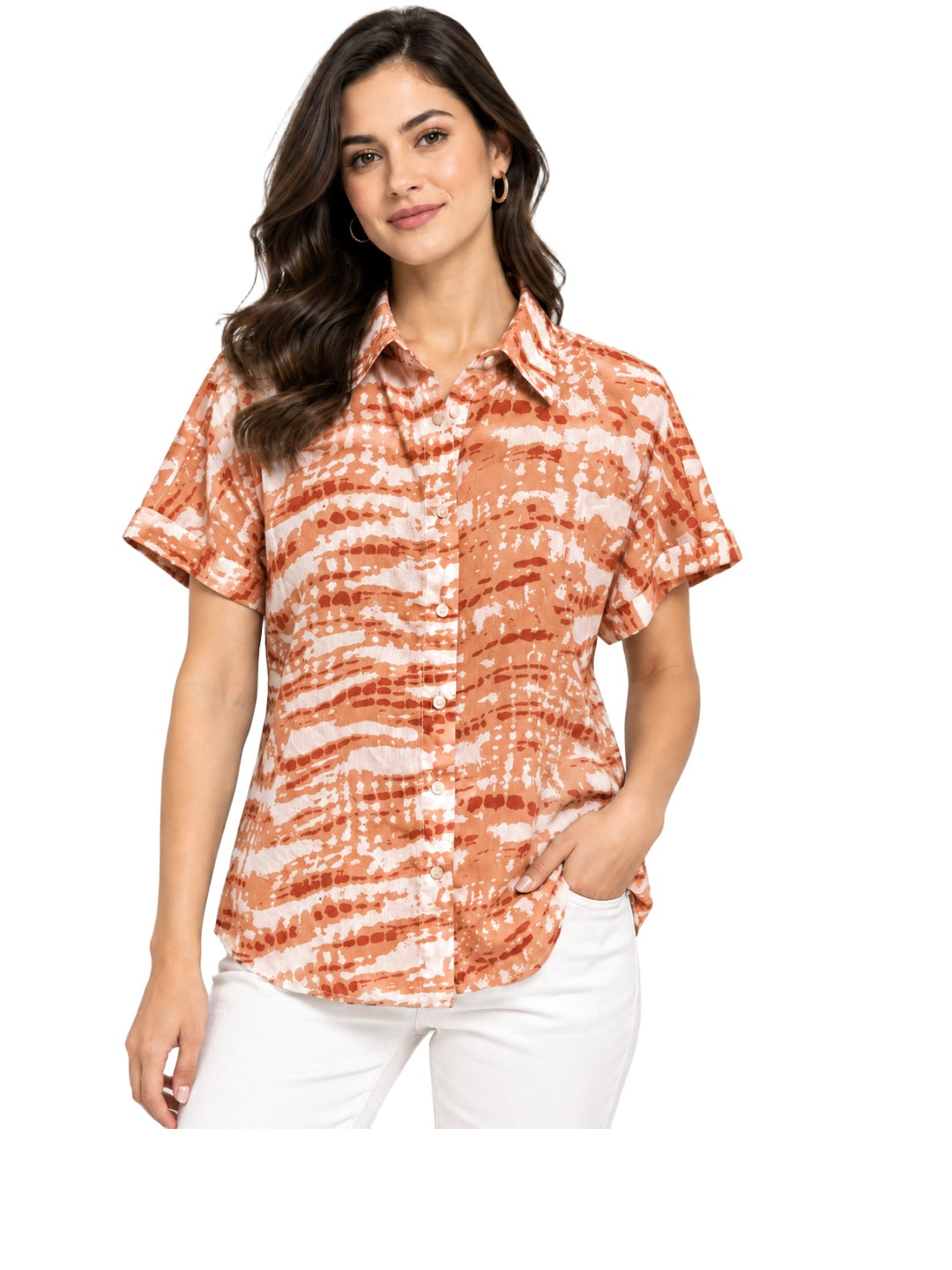 Lush Orange Printed Geargette Shirt