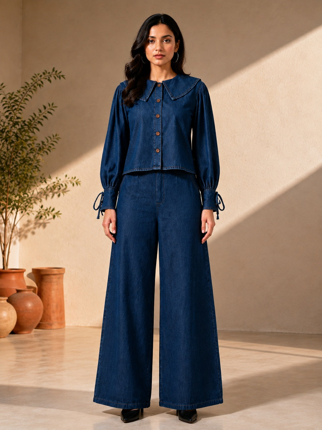 Blue Denim Peter Pan Collar Top