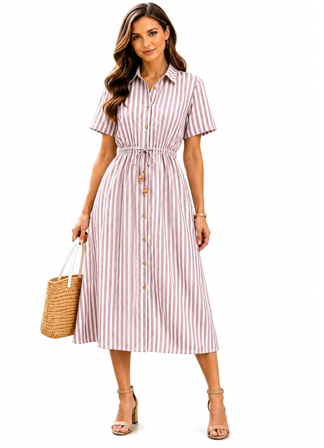 Pink Striped Shirt Dress