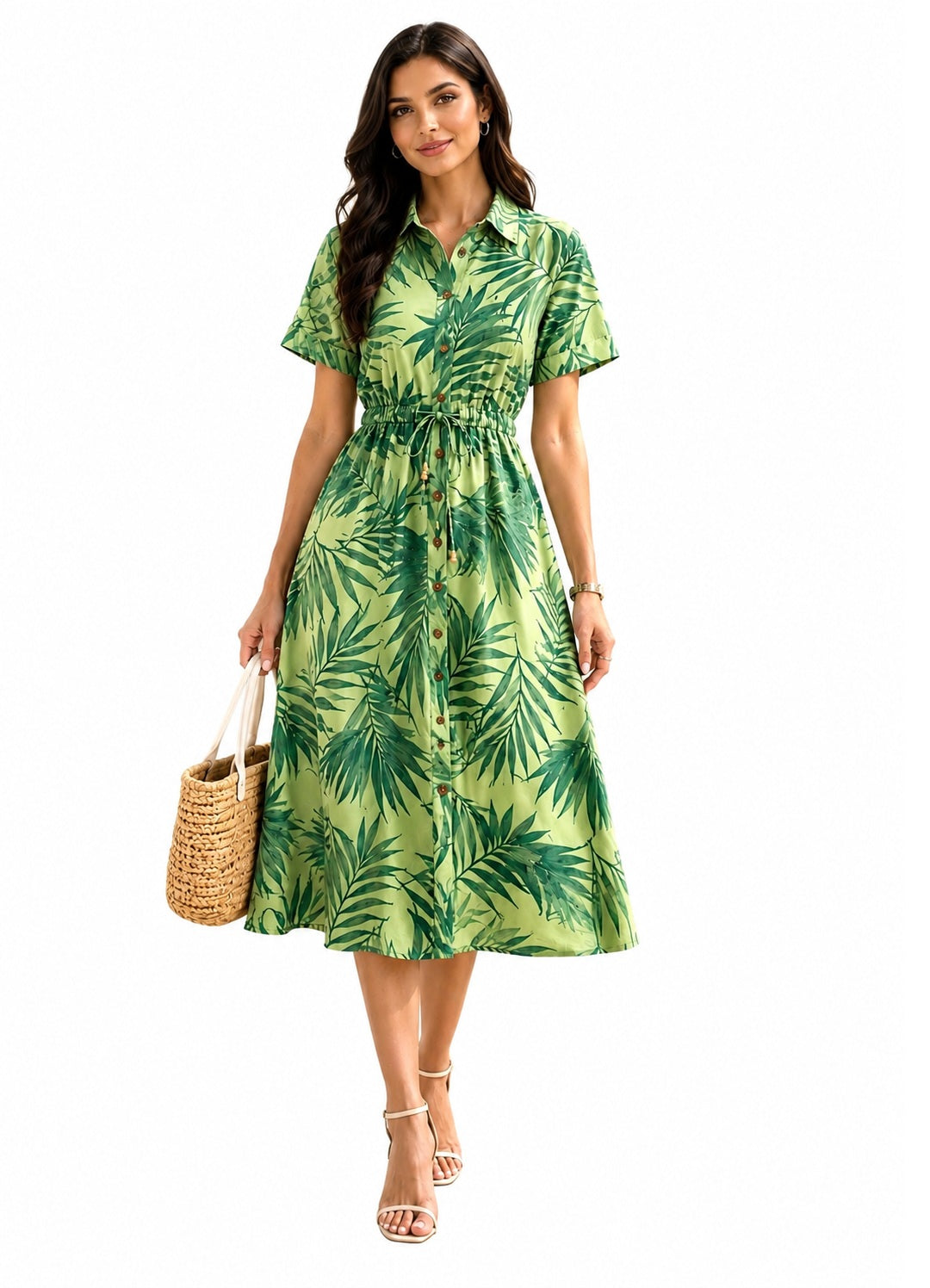 Green Botancial Shirt Dress