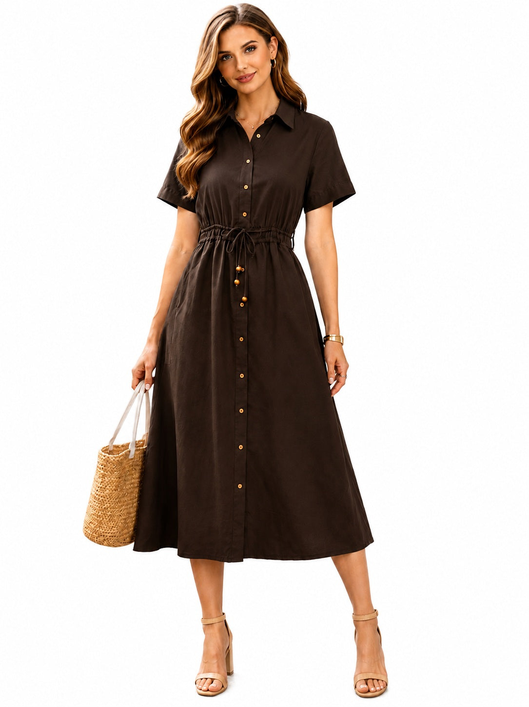 Brown Cotton Shirt Dress