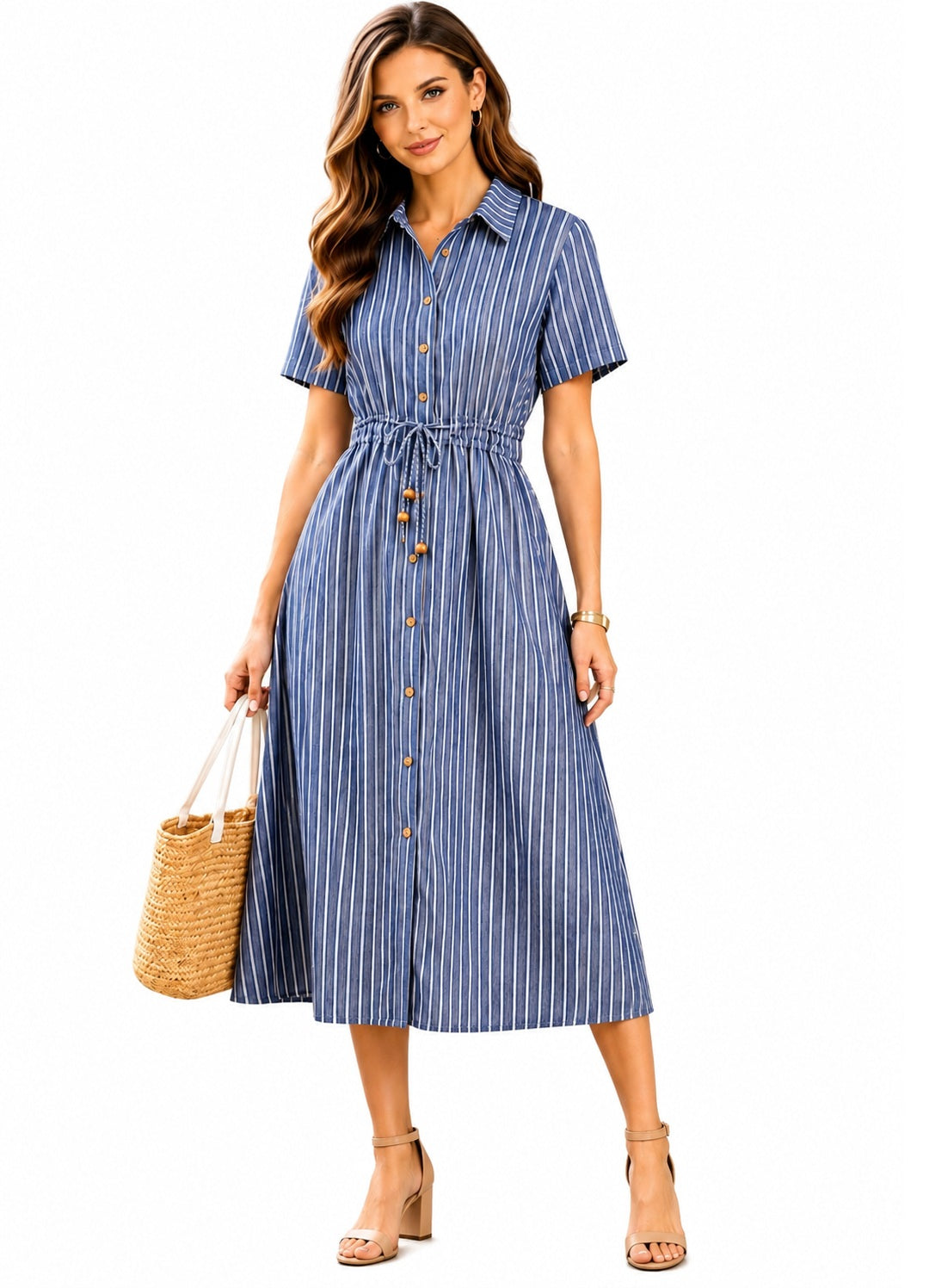 Blue Striped Shirt Dress
