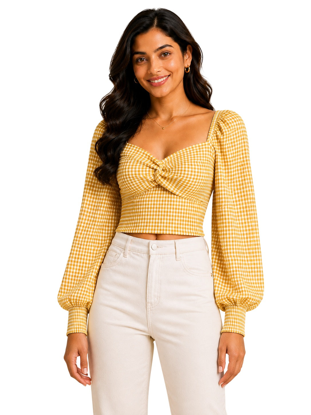 Yellow Checked Knotted Top