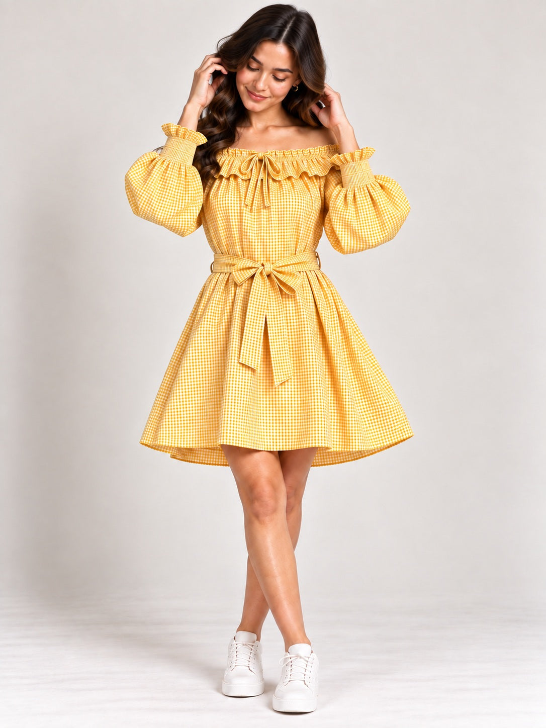Yellow Checked Cotton Dress