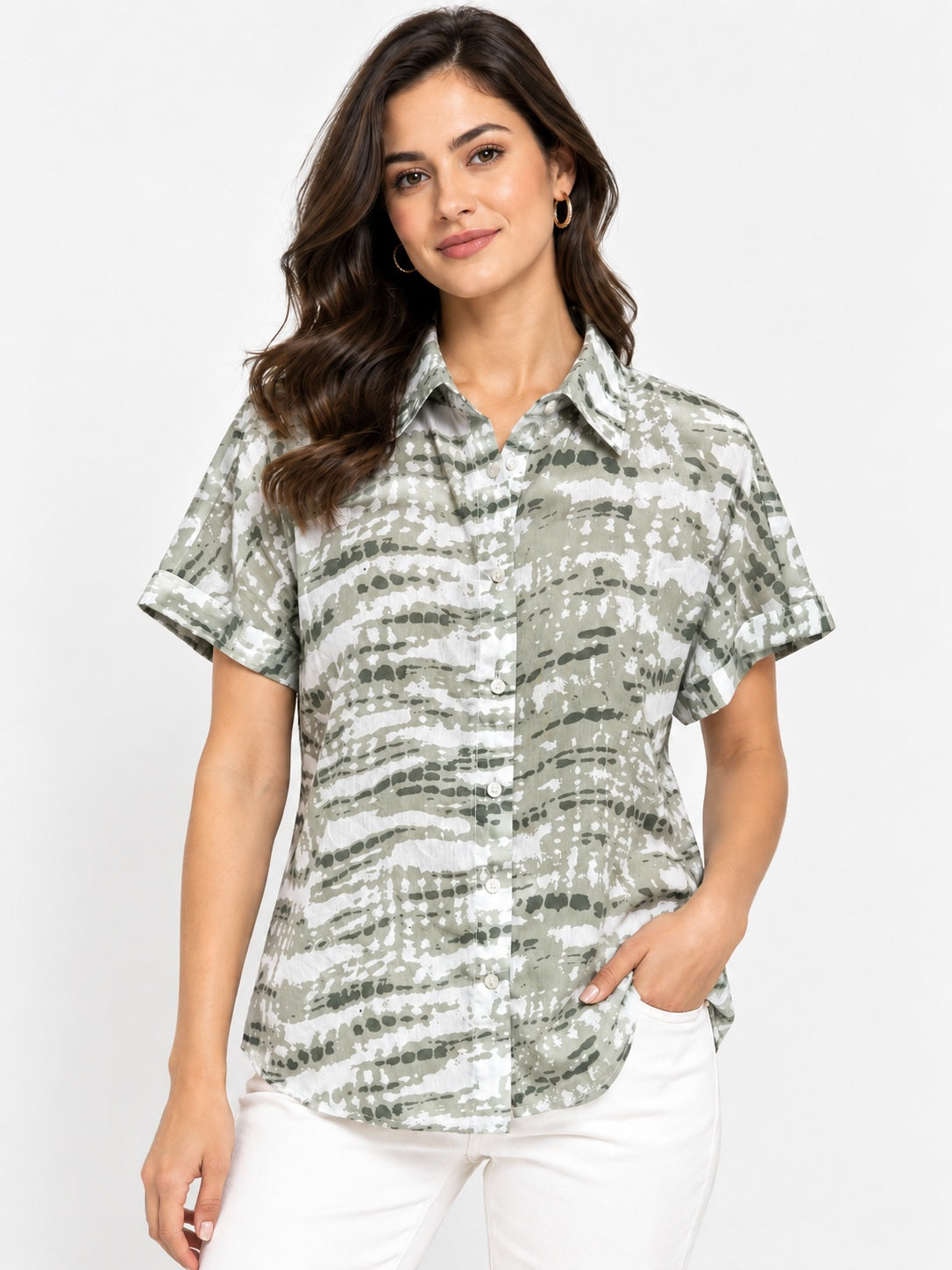 Green Meadow Printed Georgette Shirt