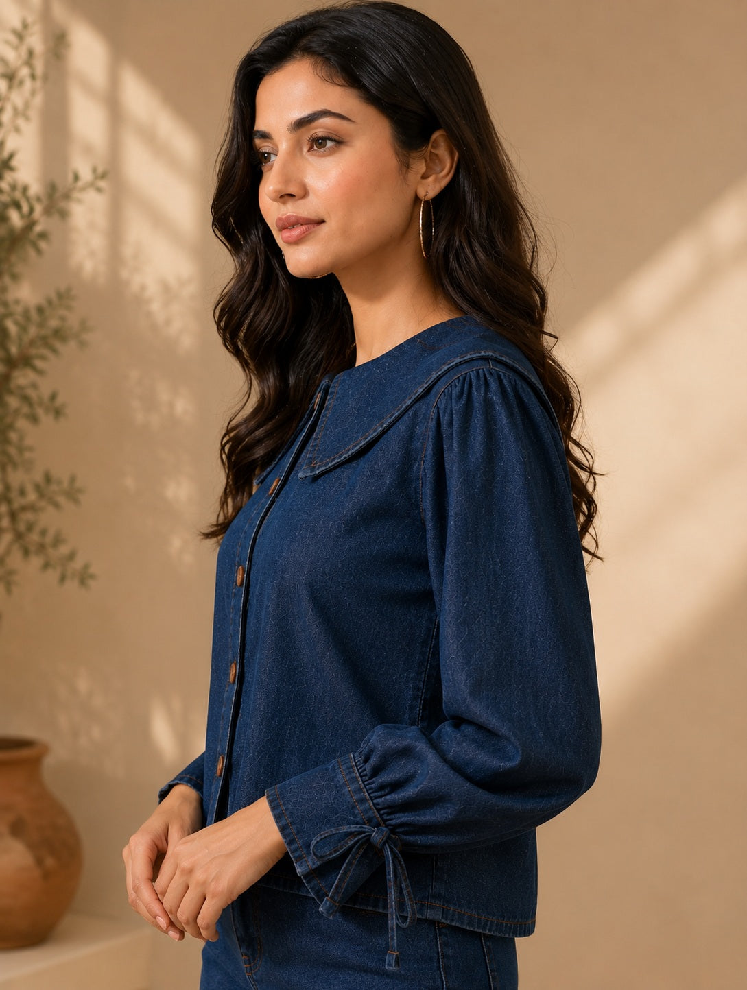 Blue Denim Peter Pan Collar Top