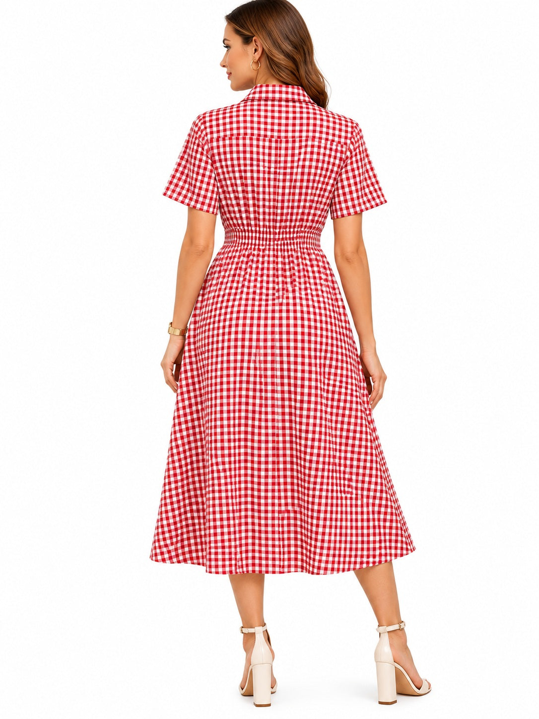 Red Checked Cotton Shirt Dress