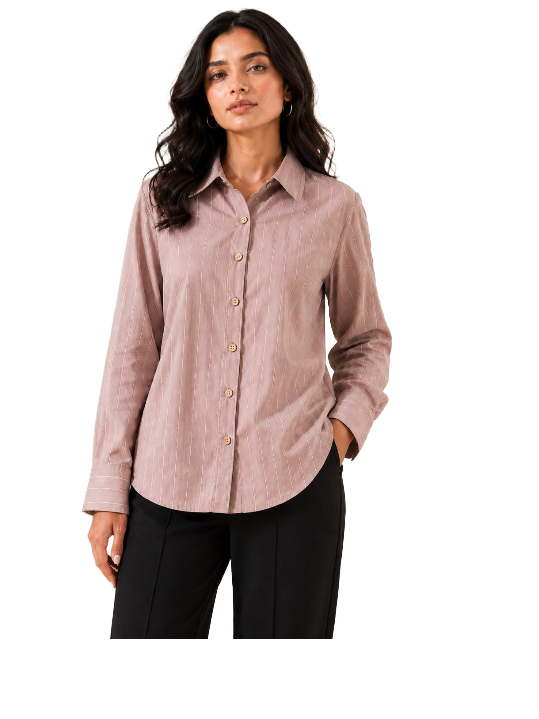 Beige Striped Printed Crepe Shirt