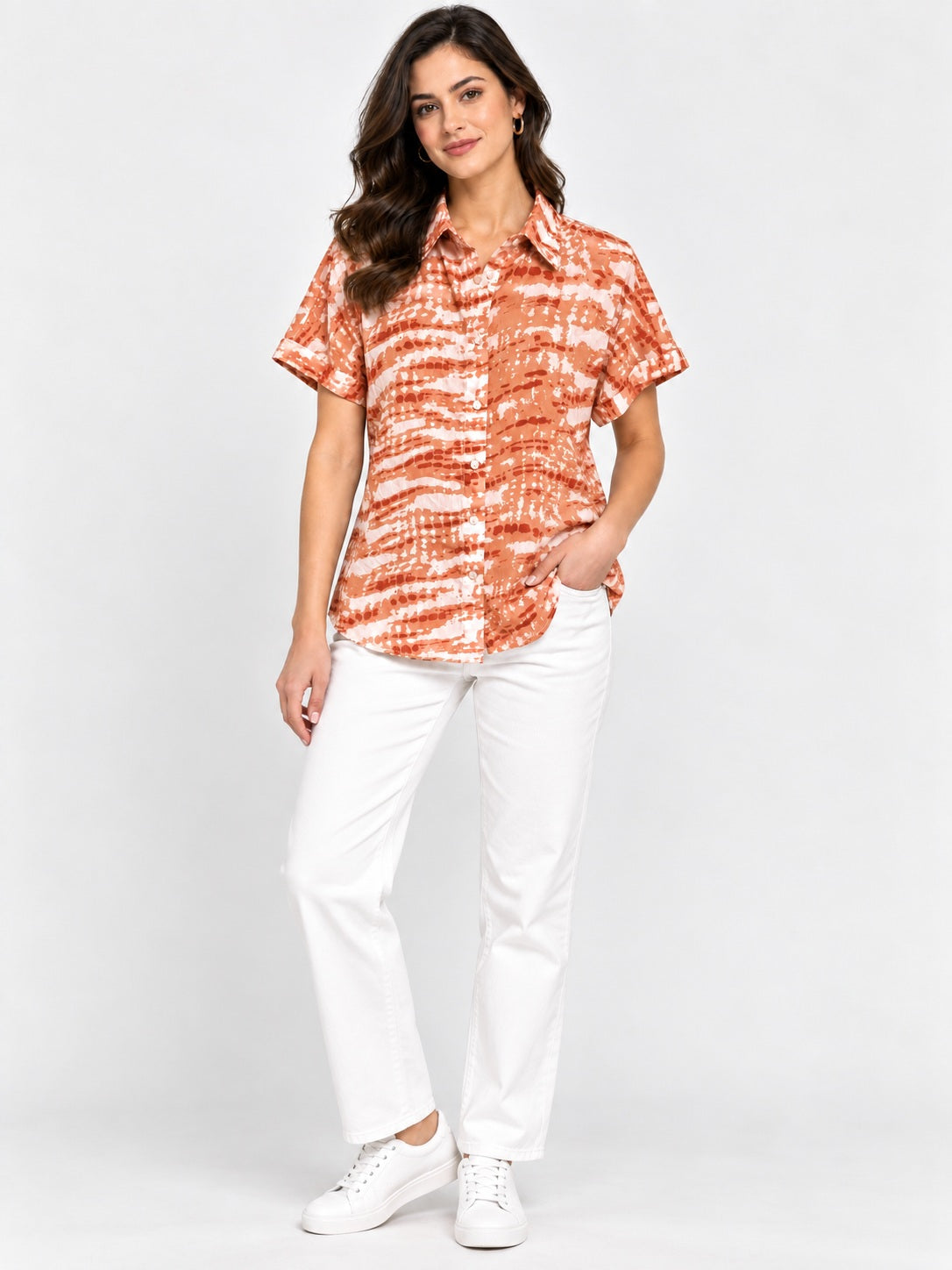 Lush Orange Printed Geargette Shirt