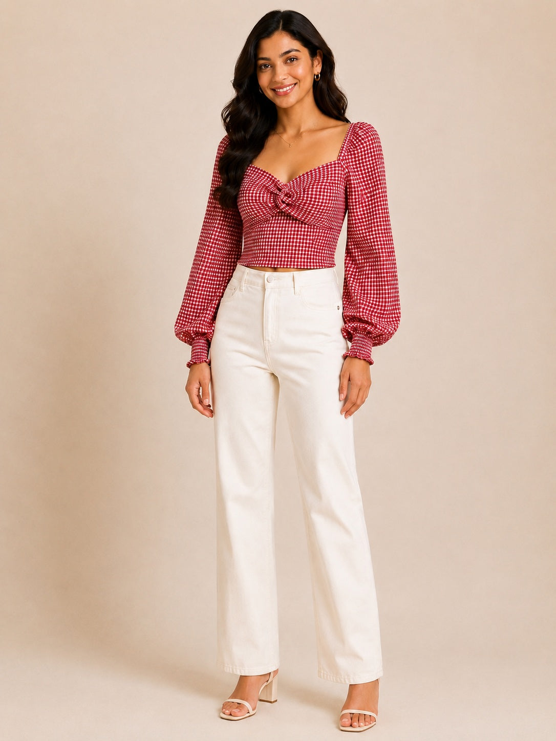 Red Checked Knotted Top