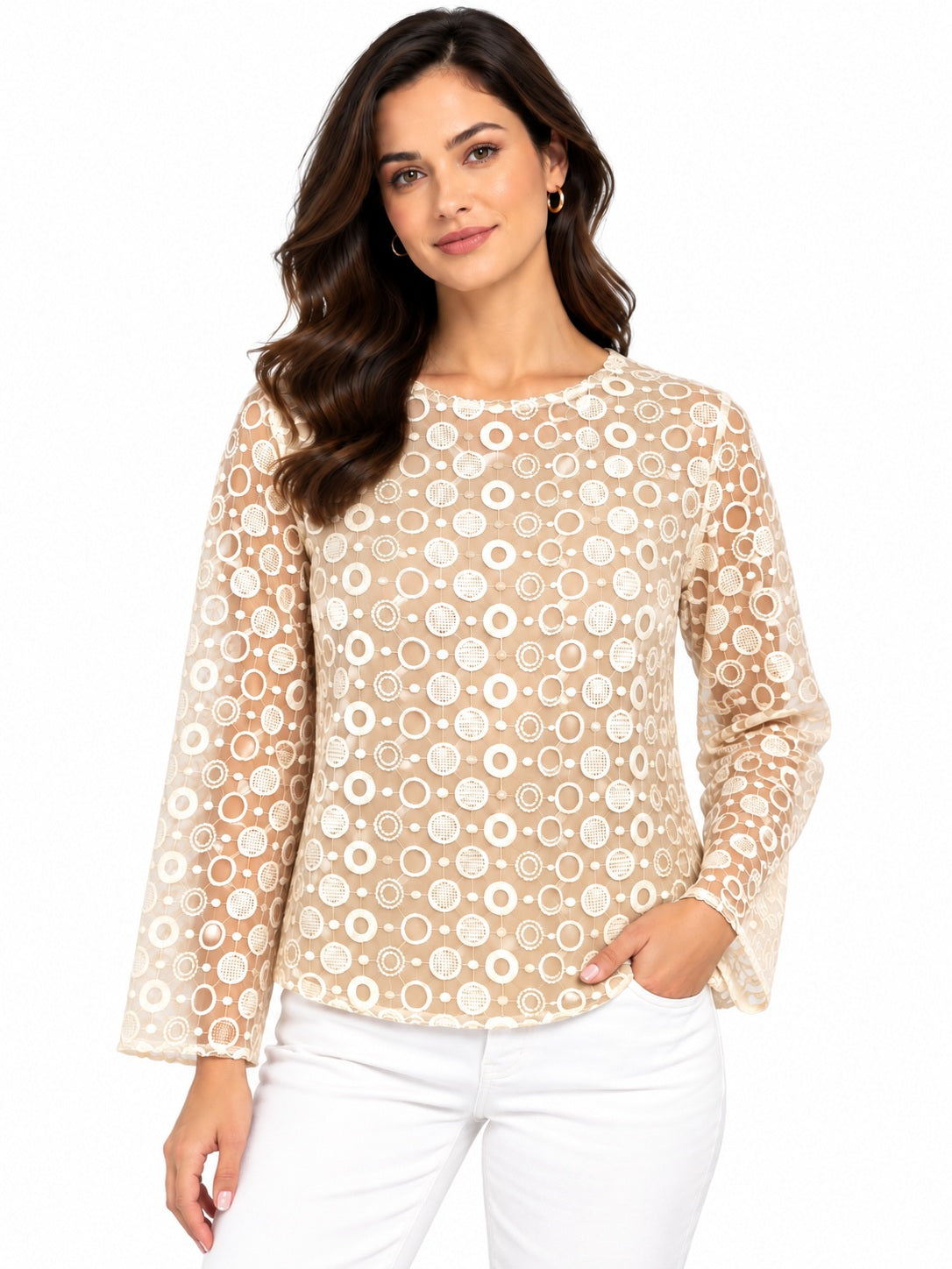 Ivory Embroidered Organza Top