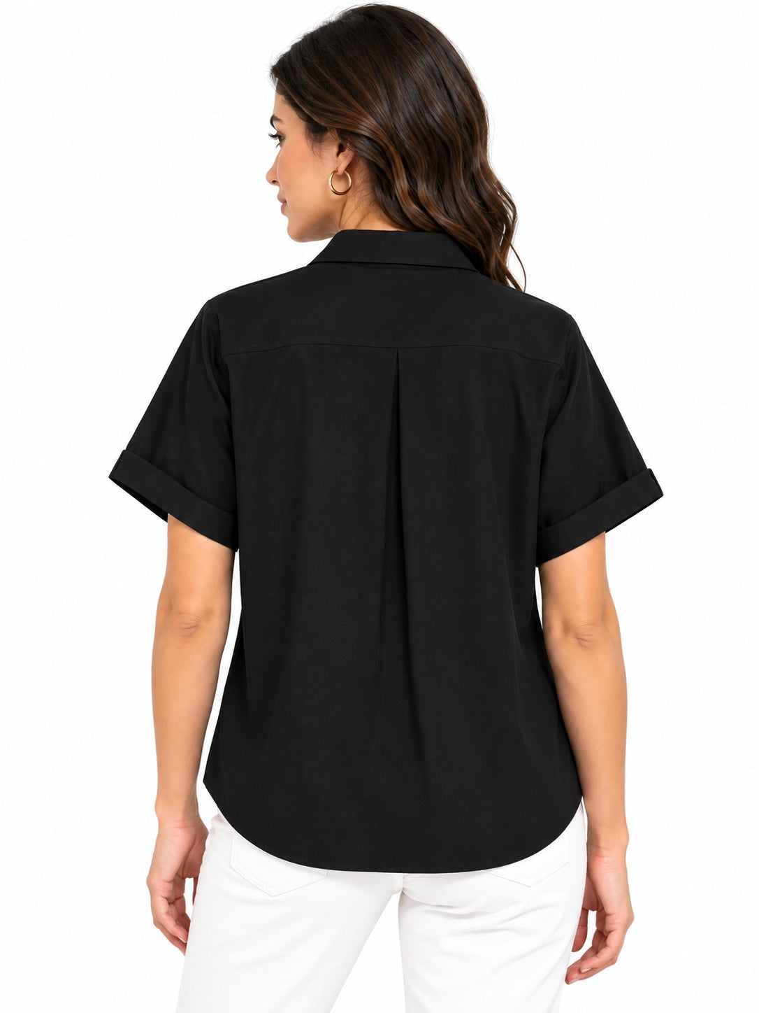 Black Short Sleeve Cotton Linen Shirt