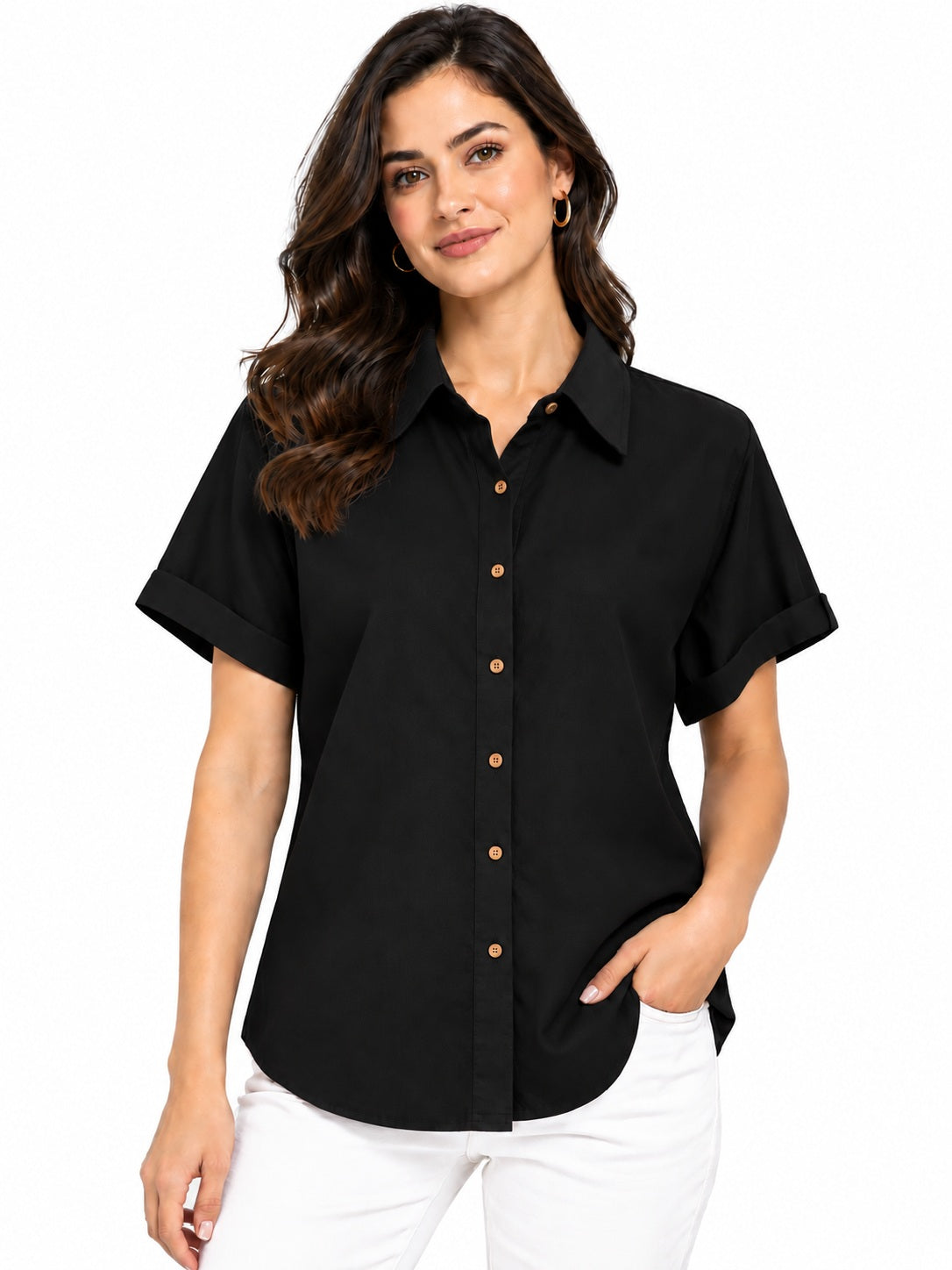 Black Short Sleeve Cotton Linen Shirt
