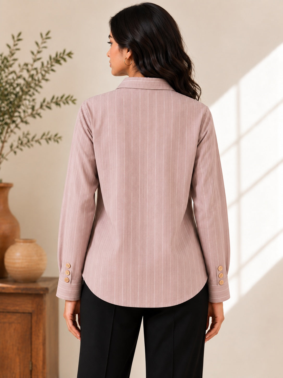Beige Striped Printed Crepe Shirt
