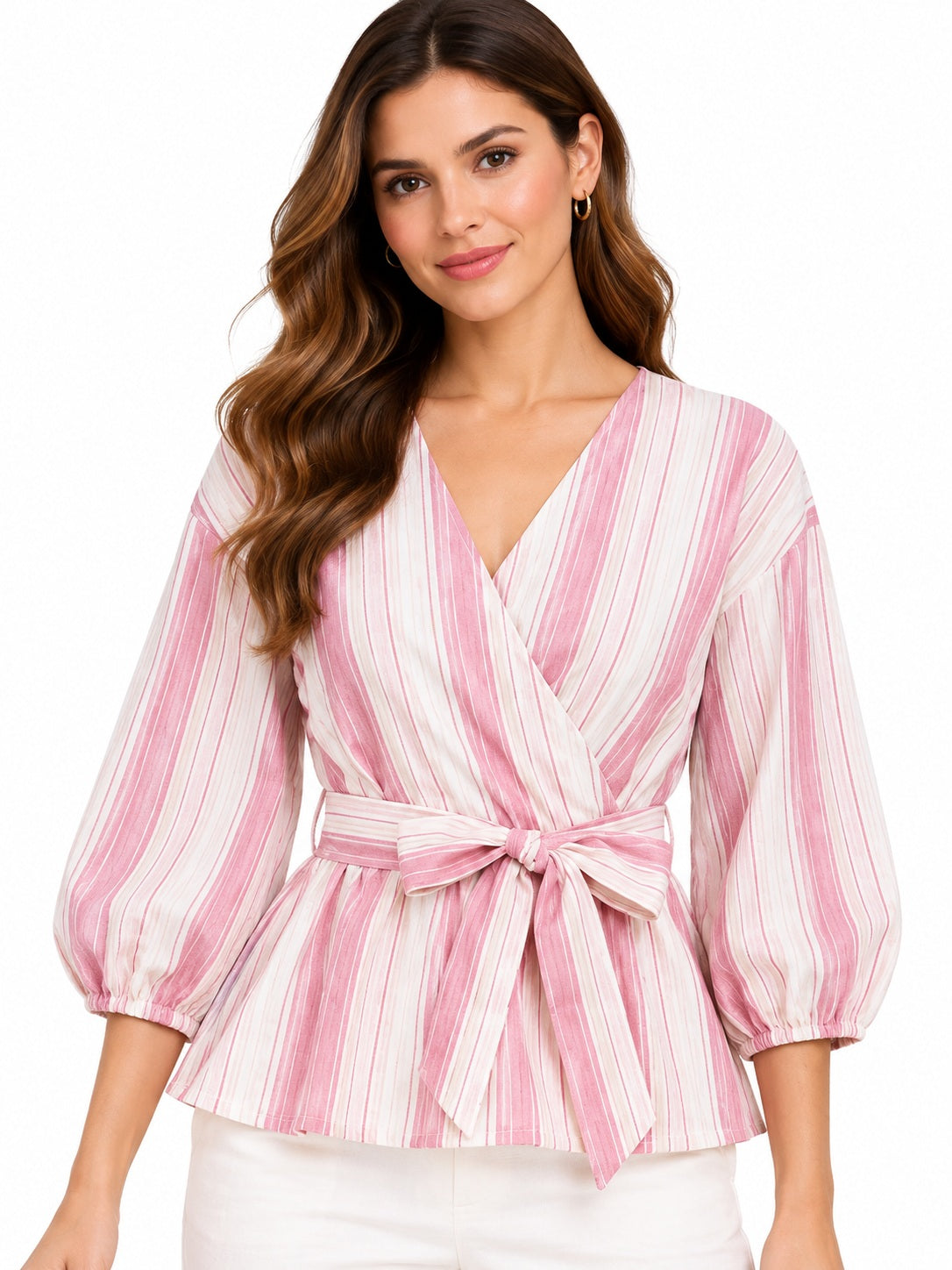 Pink Striped Wrap Top