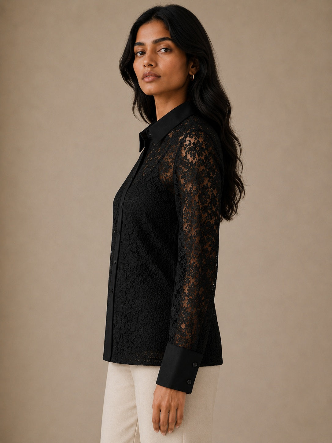 Black Floral Mesh Top