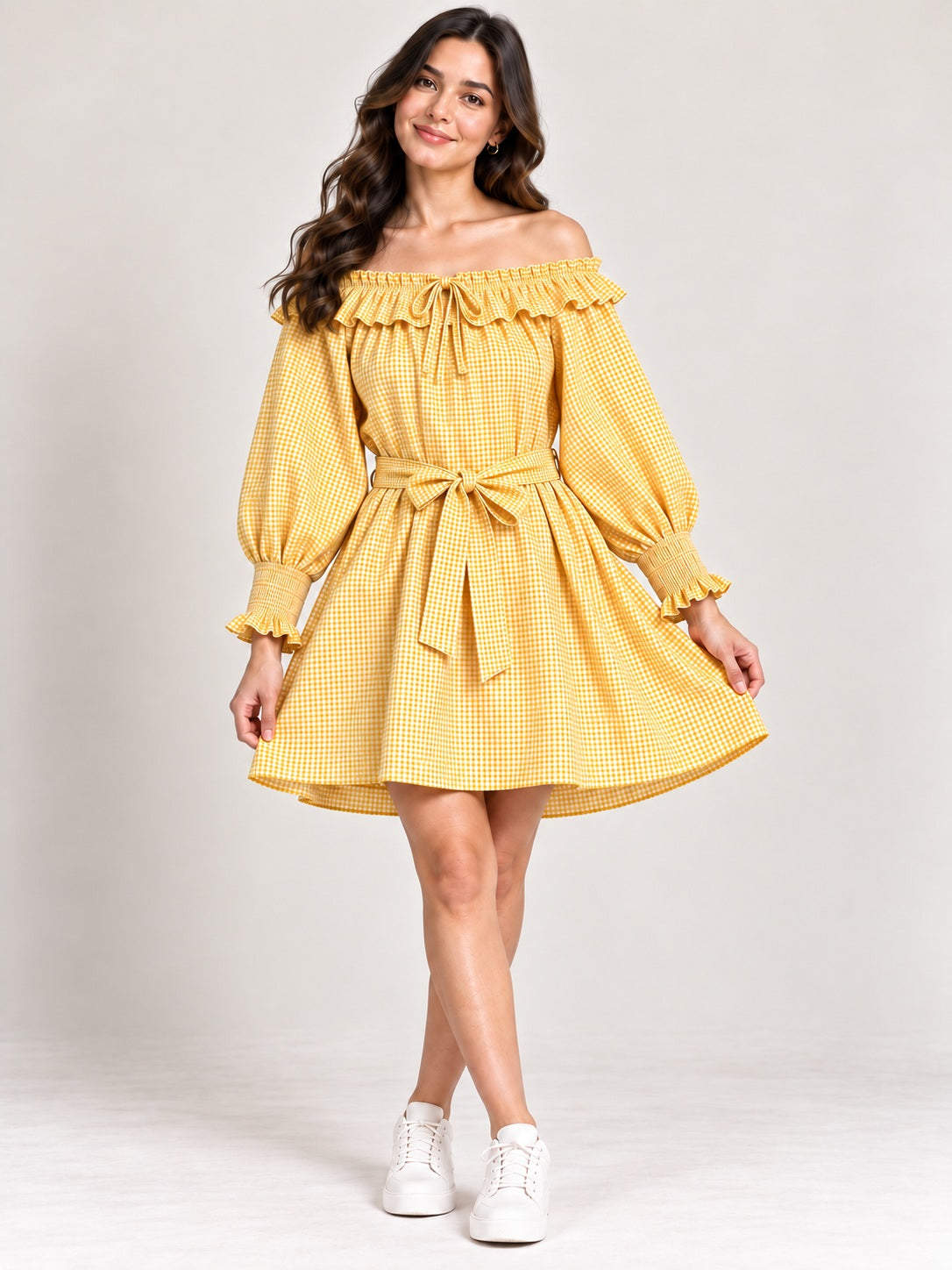 Yellow Checked Cotton Dress