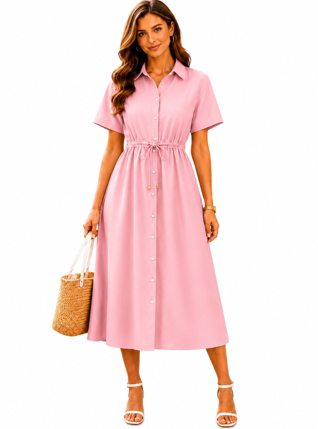 Soft Rose Cotton Shirt Dress