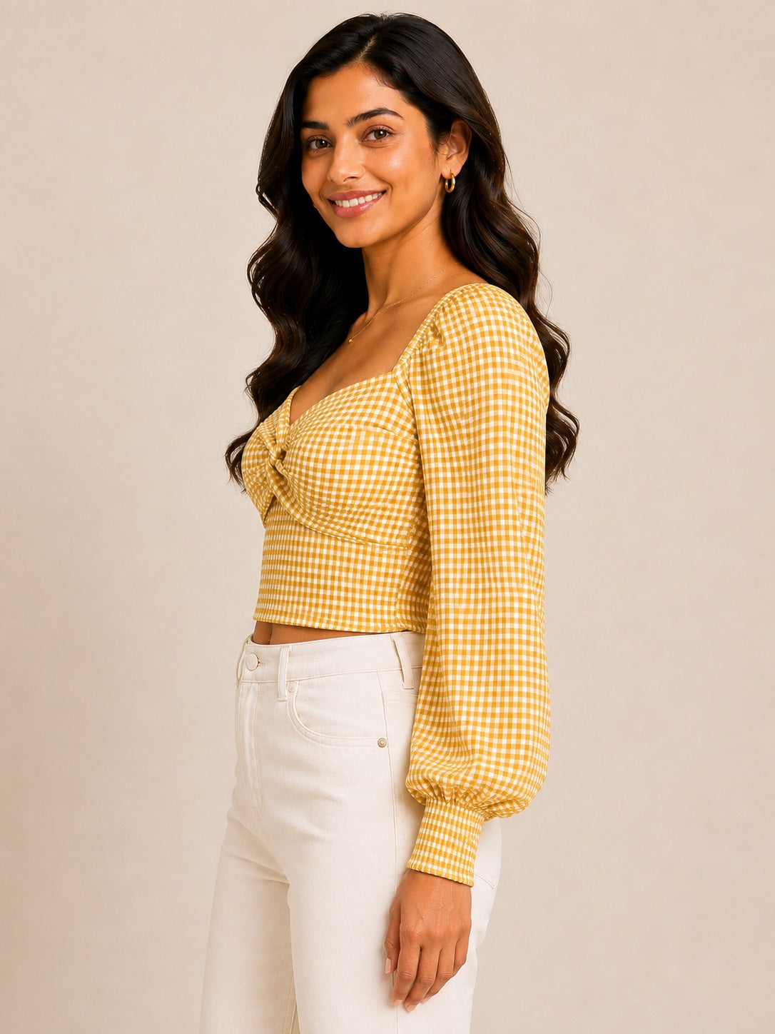 Yellow Checked Knotted Top