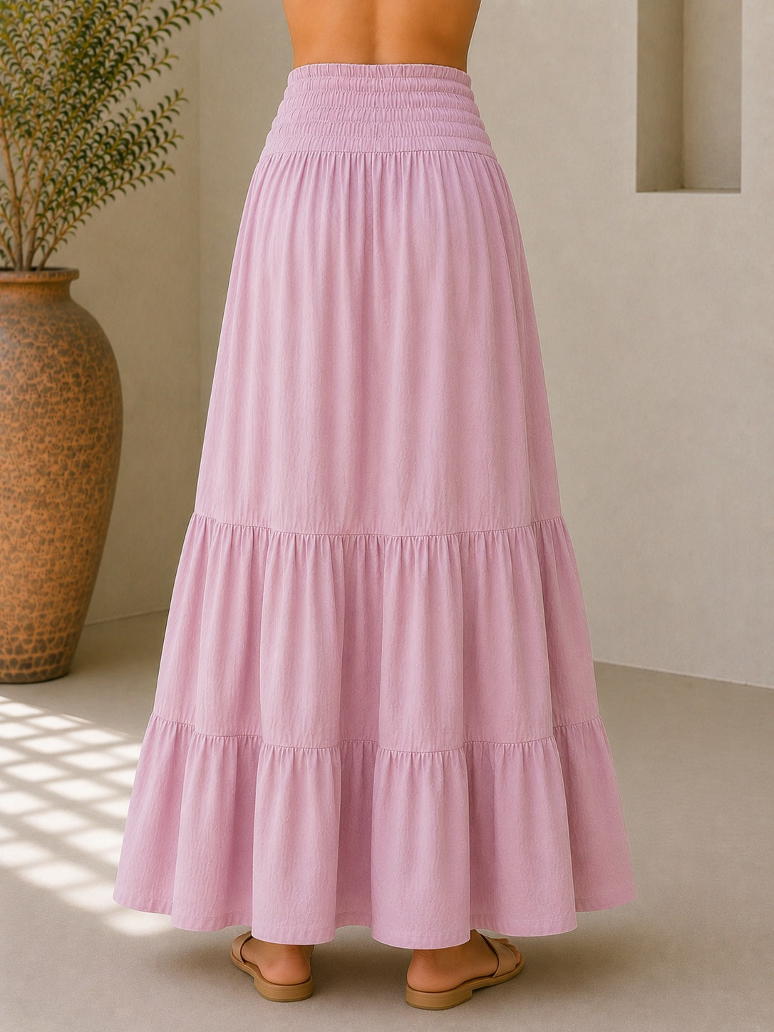 Pink Tiers Long Skirt
