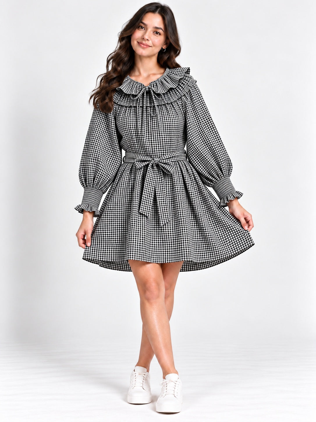 Black Cheked Cotton Dress
