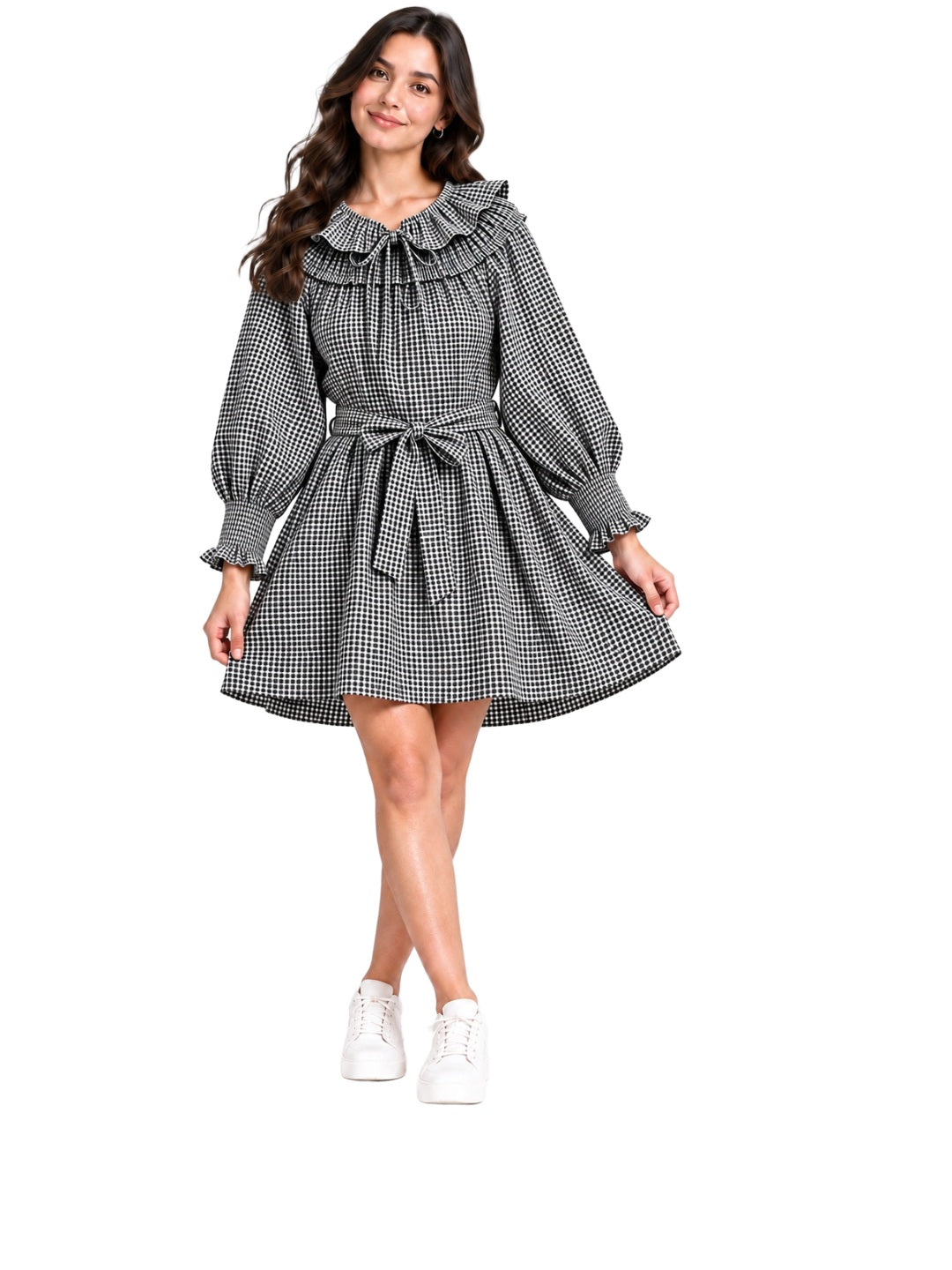 Black Cheked Cotton Dress