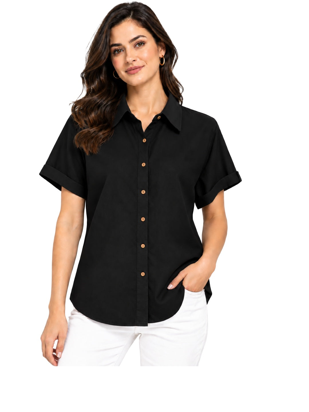 Black Short Sleeve Cotton Linen Shirt
