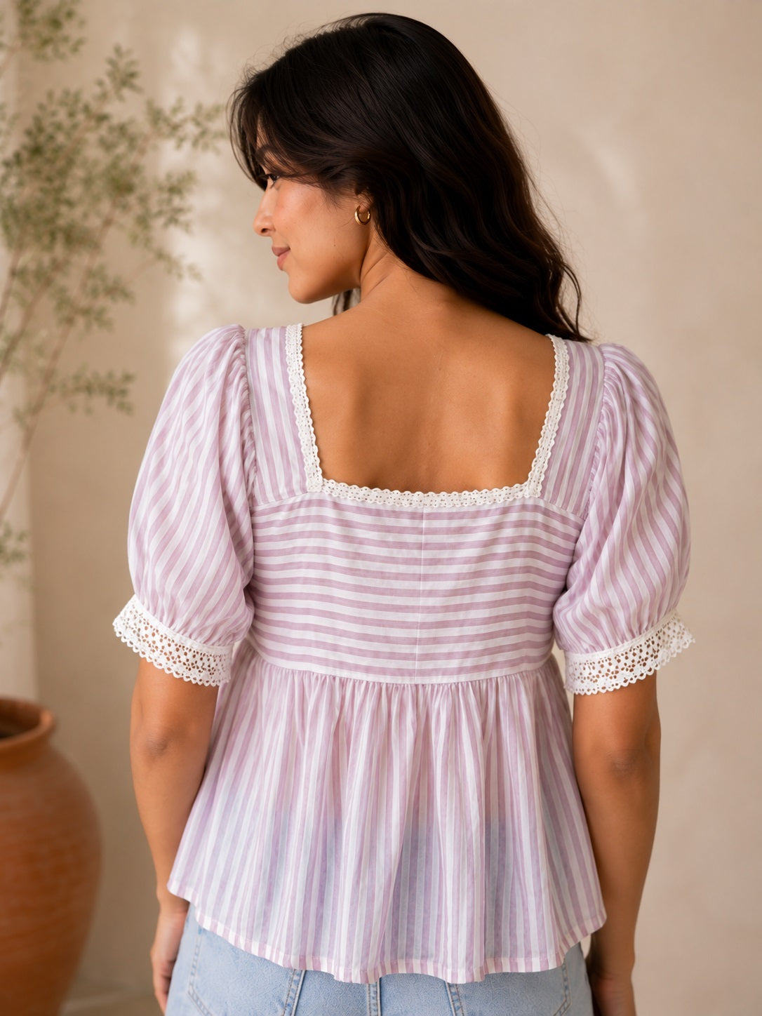 Pink Tie-up Striped Top