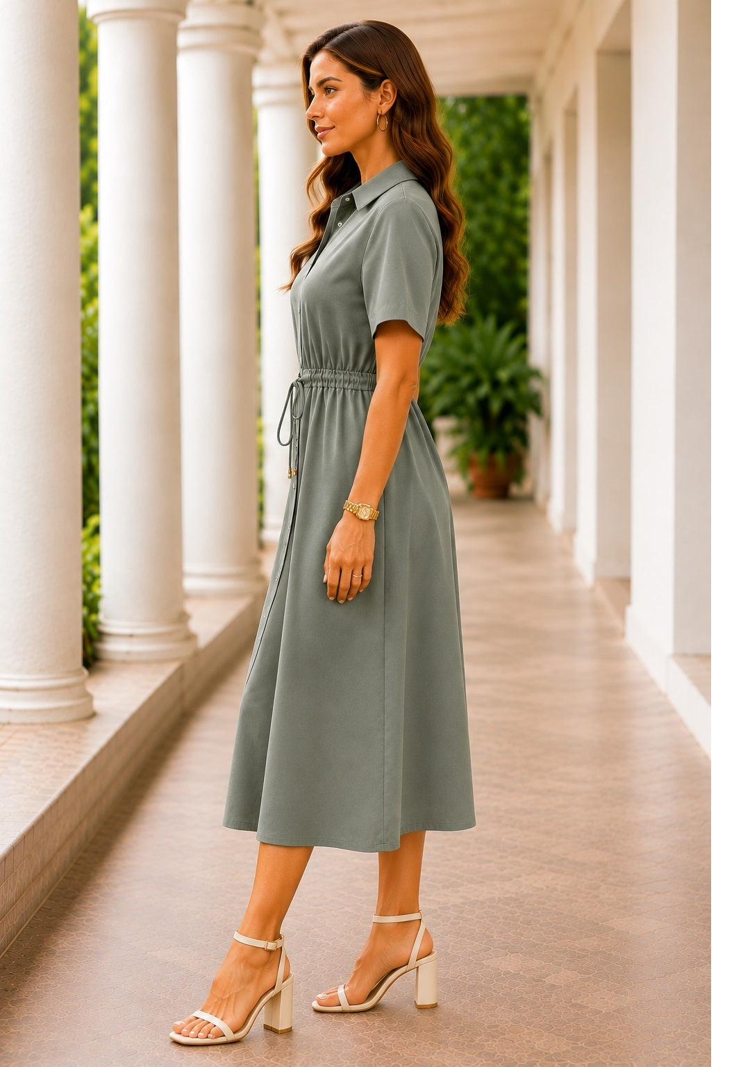 Olive Haze Cotton Shirt Dress