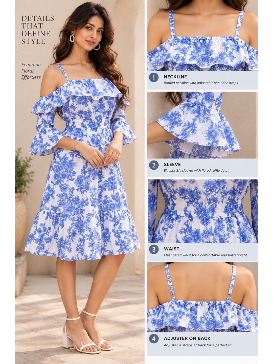 Blue Floral Printed Crepe Dress