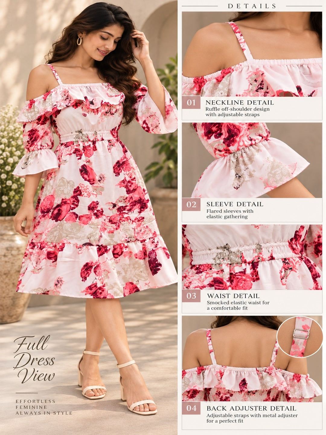 White Rose Printed Crepe Dress