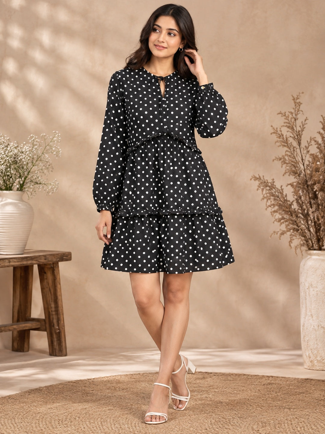 Black Polka Dot Crepe Dress