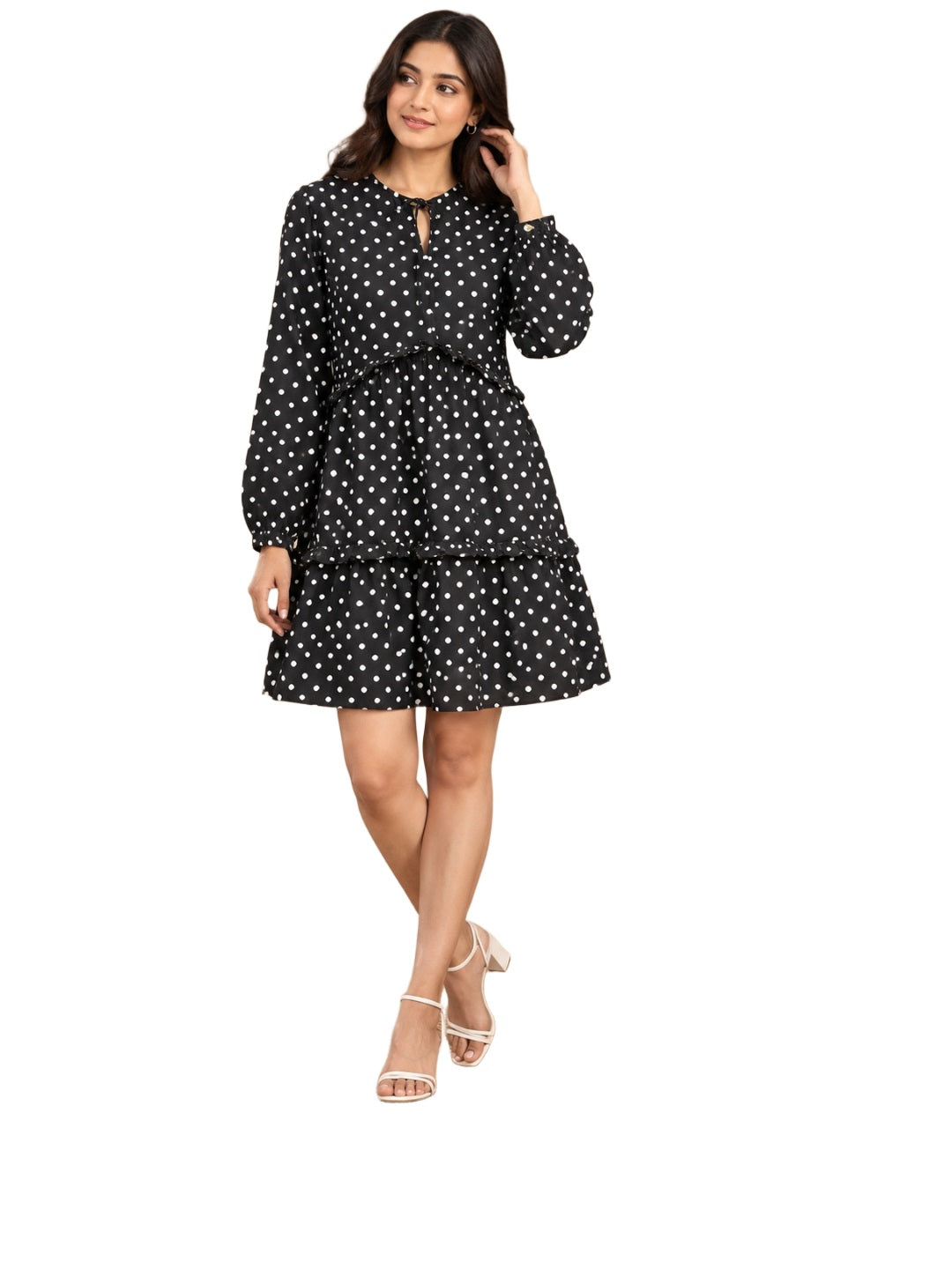 Black Polka Dot Crepe Dress