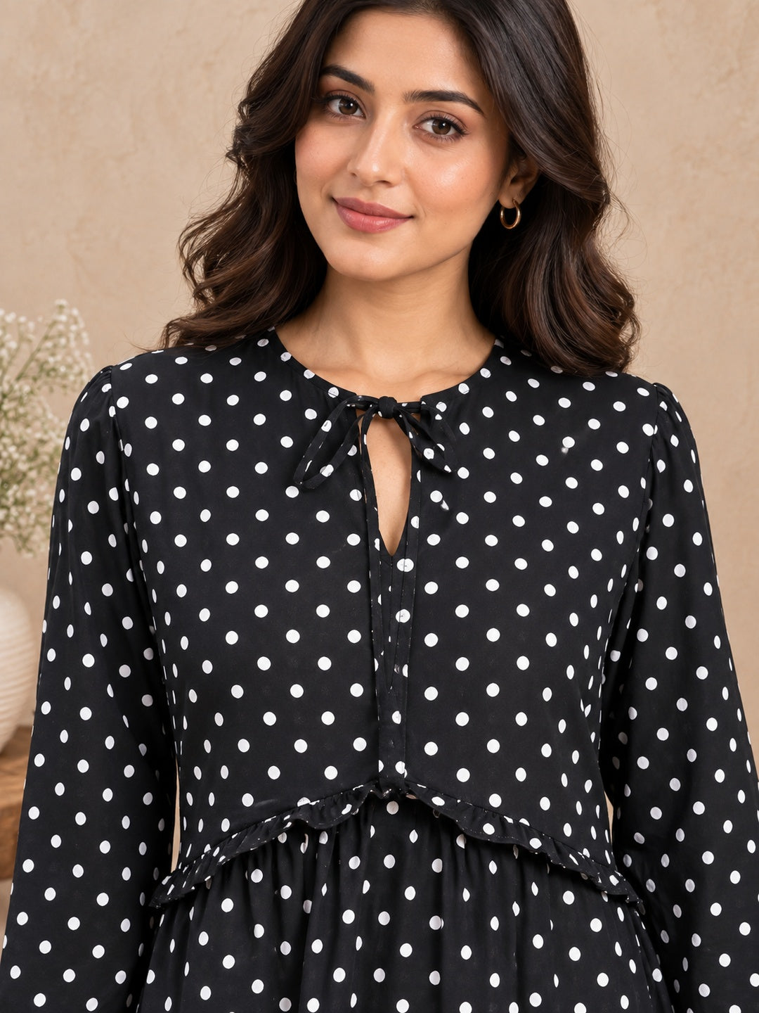 Black Polka Dot Crepe Dress