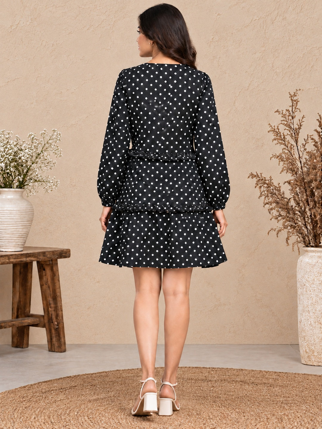 Black Polka Dot Crepe Dress