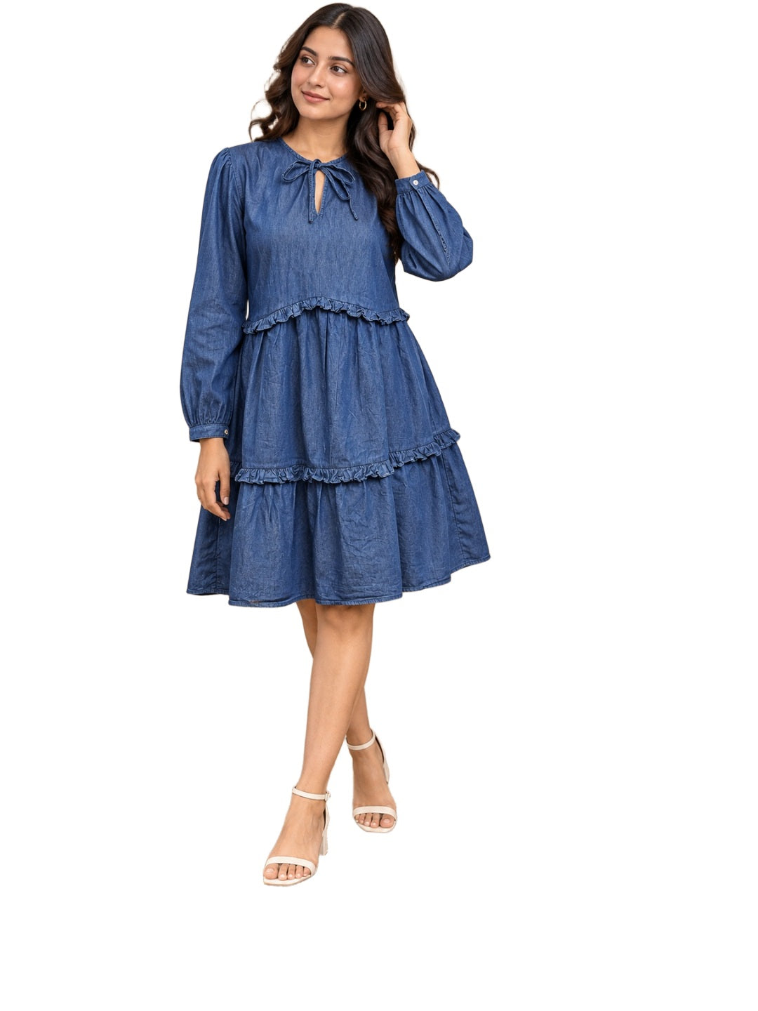 Navy Denim Tie-up dress