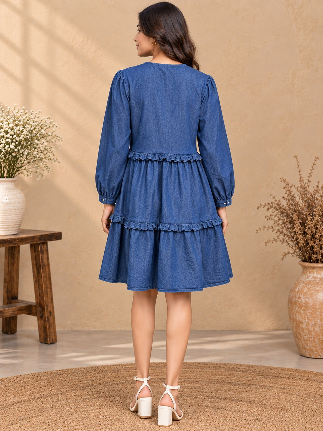 Navy Denim Tie-up dress