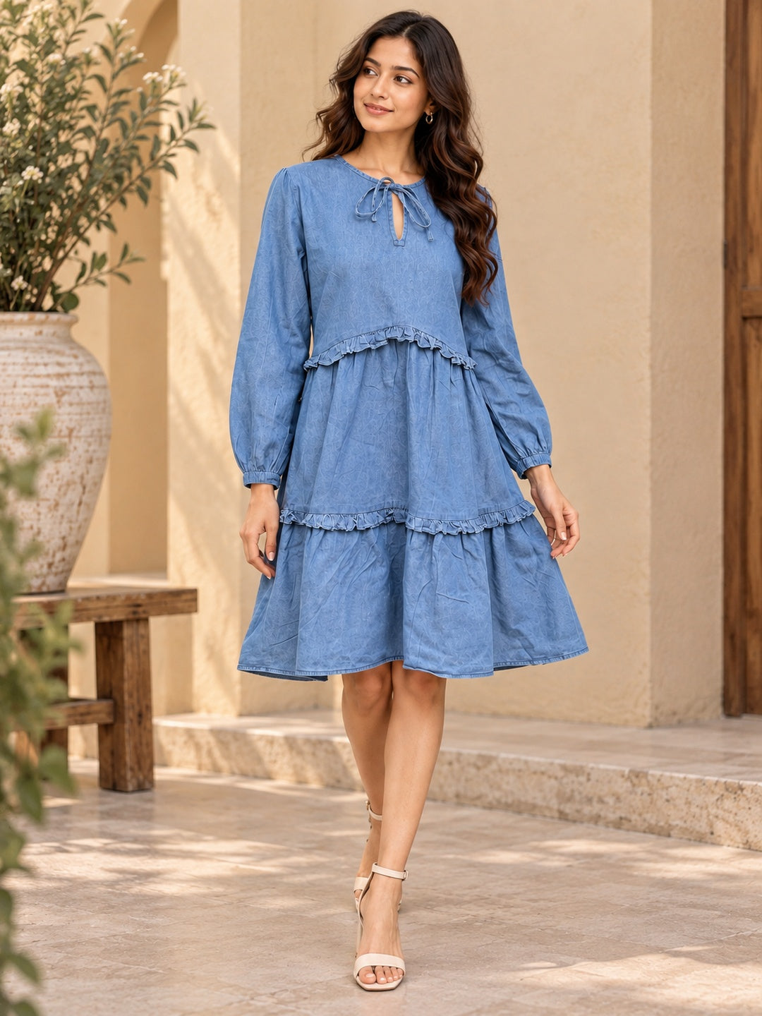 Blue Denim Tie-up Dress