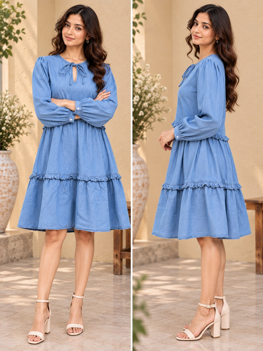 Blue Denim Tie-up Dress