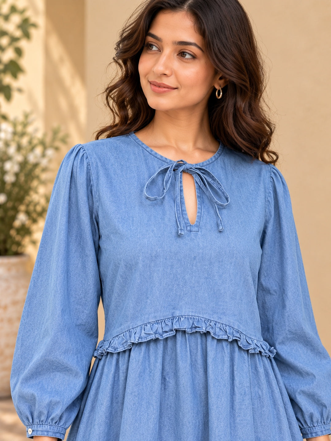 Blue Denim Tie-up Dress