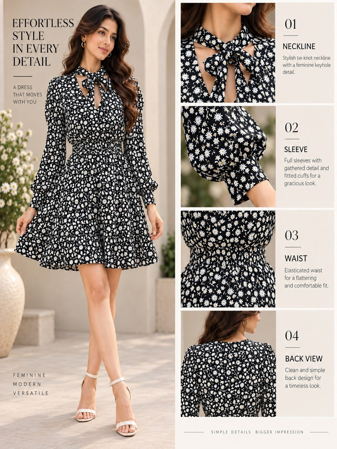 Black Daisy Printed Dress