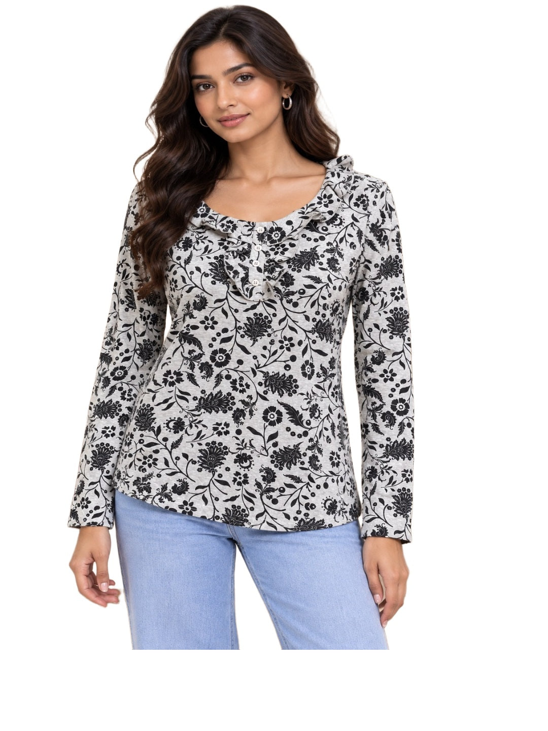 Black Petal Printed Top