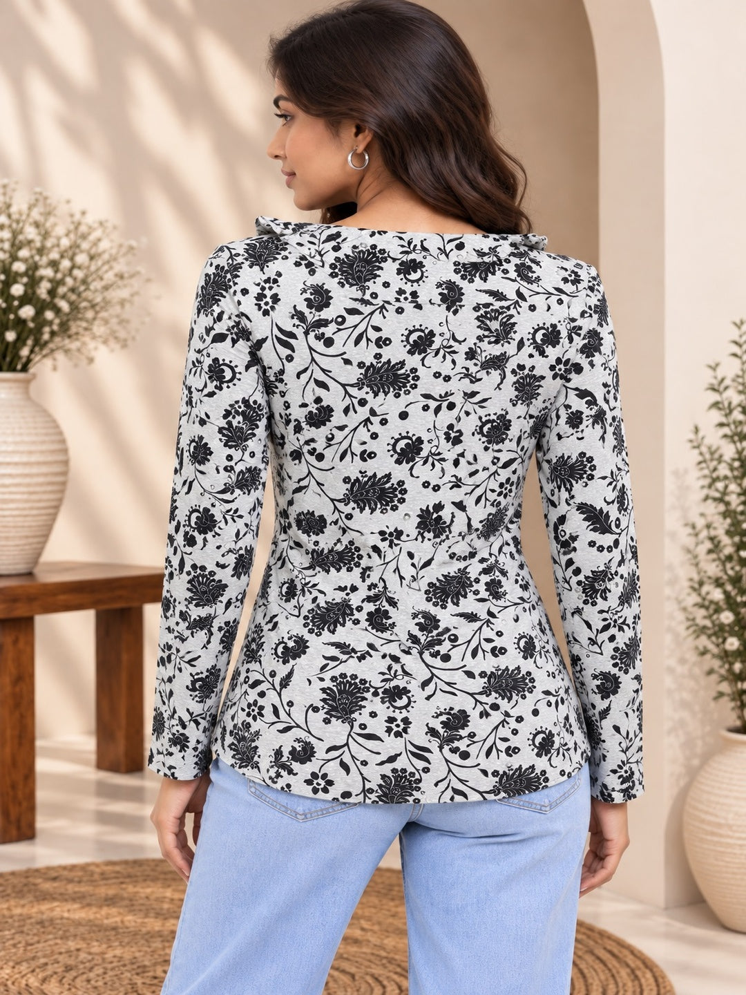 Black Petal Printed Top