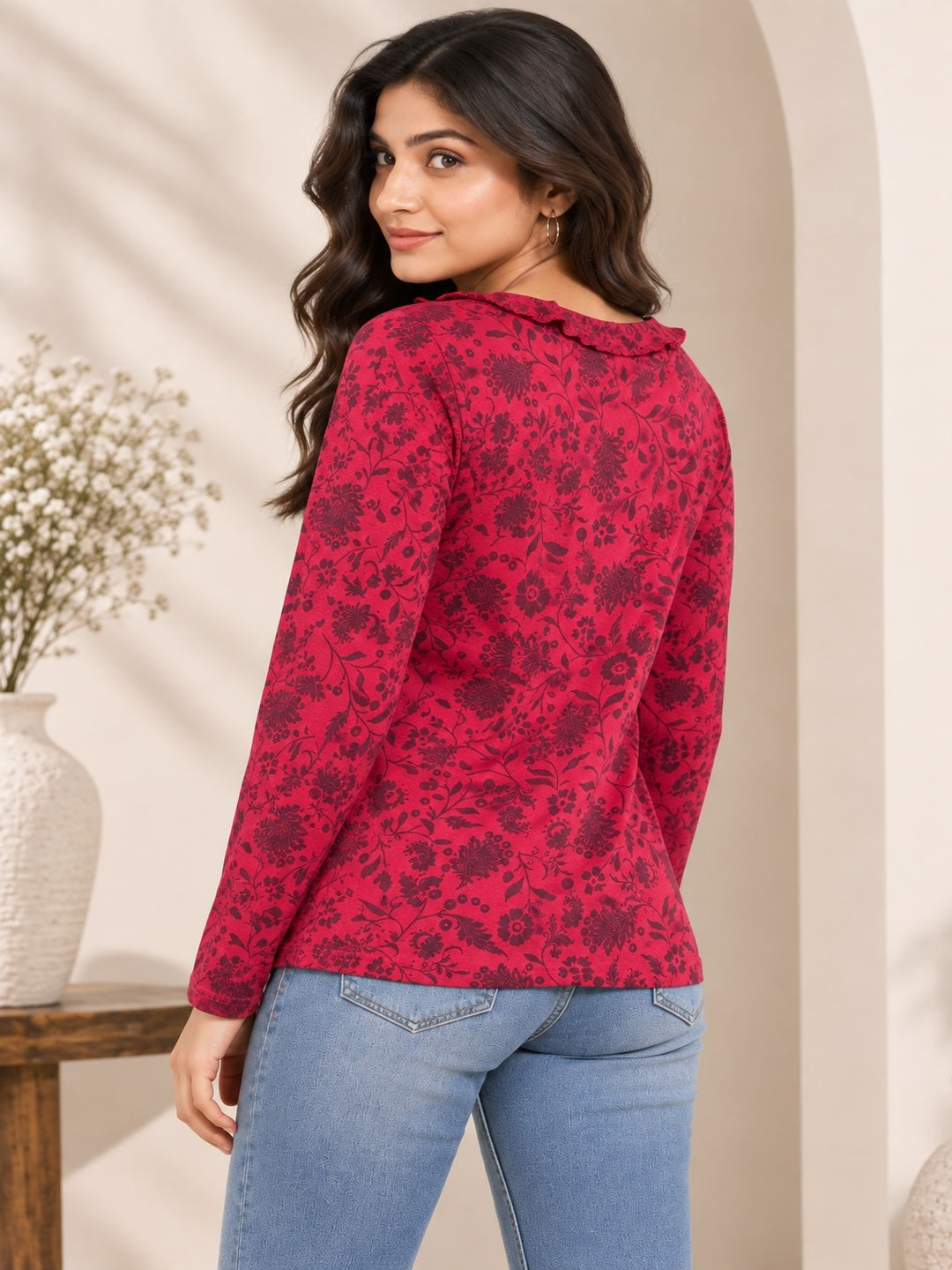 Red Petal Printed Top